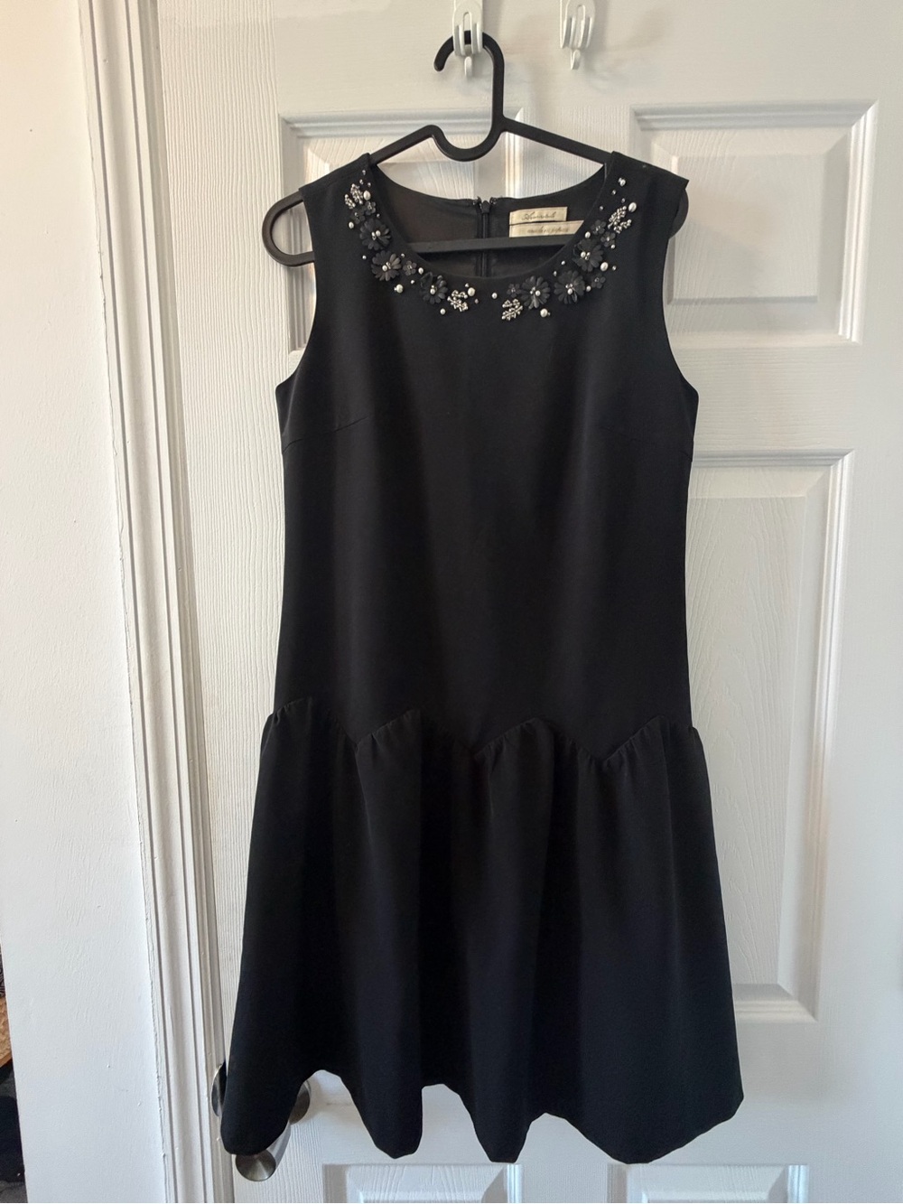 Embellished Black Sleeveless Drop-Waist Dress